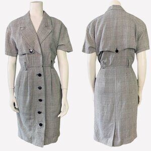 VINTAGE DANA BUCHMAN BLACK HOUNDSTOOTH BUTTON DOWN CLASSIC  POCKET DRESS …